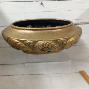 Vintage Haeger Pottery Low Green & Bronze/Gold Painted Planter Oval MCM Bulbs